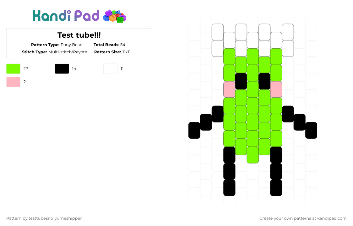 Test tube!!! - Pony Bead Pattern by testtubesno1yumeshipper on Kandi Pad - green,osc,inaminate insanity,test tube my wife,ii,test tube