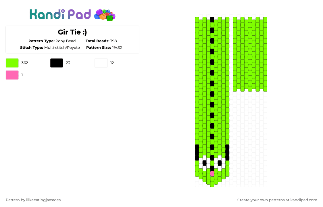 Gir Tie :) - Pony Bead Pattern by ilikeeatingjaxstoes on Kandi Pad - green,gir,invader zim,tie,dog