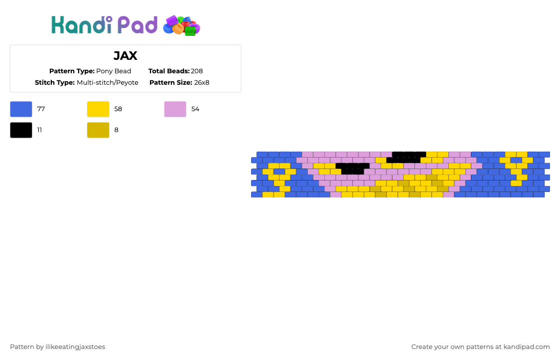 JAX - Pony Bead Pattern by ilikeeatingjaxstoes on Kandi Pad - blue,yellow,tadc,jax,keys,the amazing digital circus