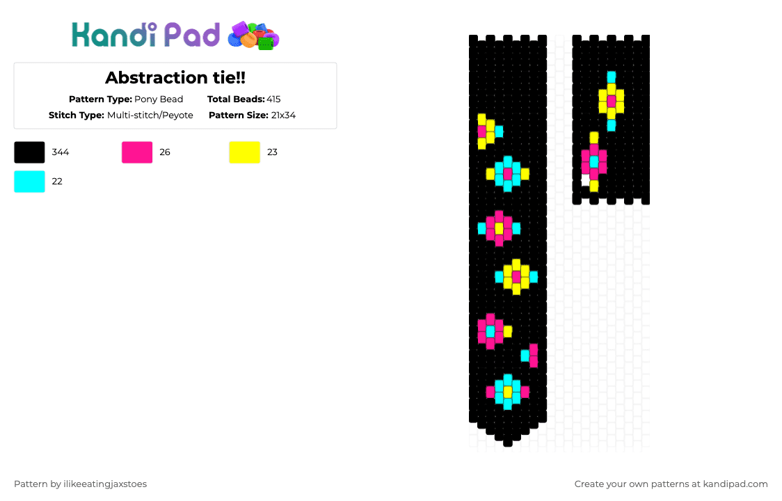 Abstraction tie!! - Pony Bead Pattern by ilikeeatingjaxstoes on Kandi Pad - black,yellow,pink,tadc,abstraction
