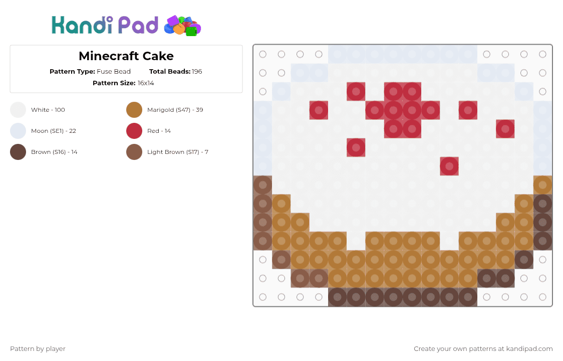 Minecraft Cake - Fuse Bead Pattern by player on Kandi Pad - white,tan,minecarft,cake