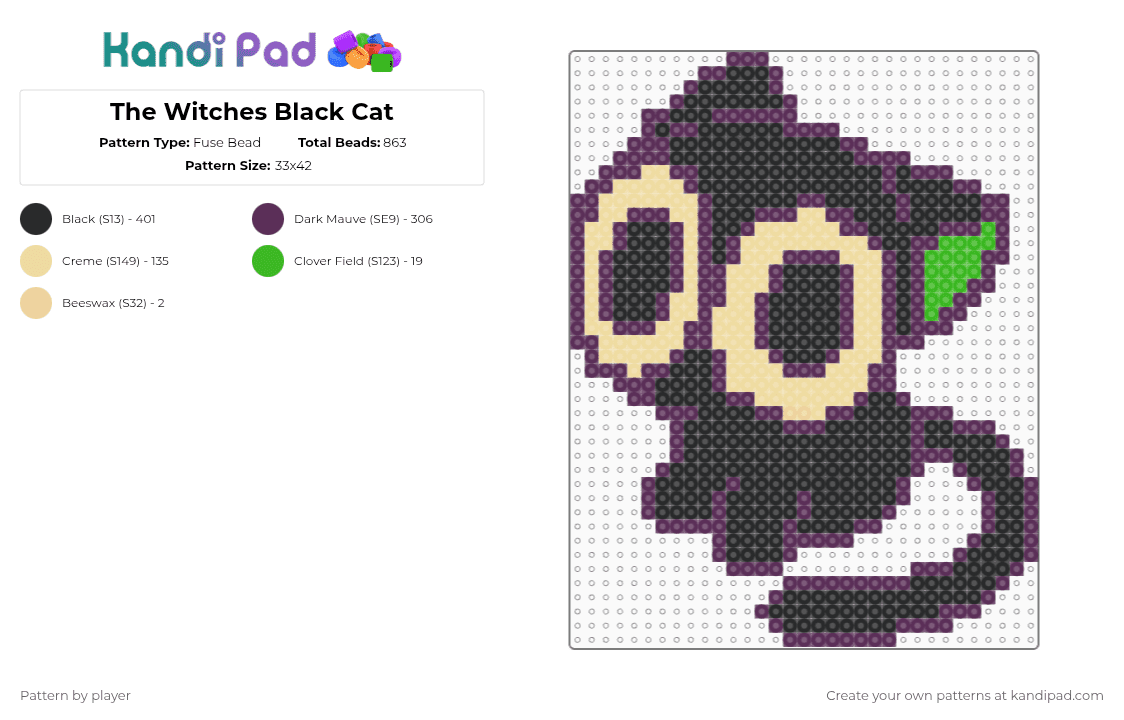 The Witches Black Cat - Fuse Bead Pattern by player on Kandi Pad - pink,cat,witch,black
