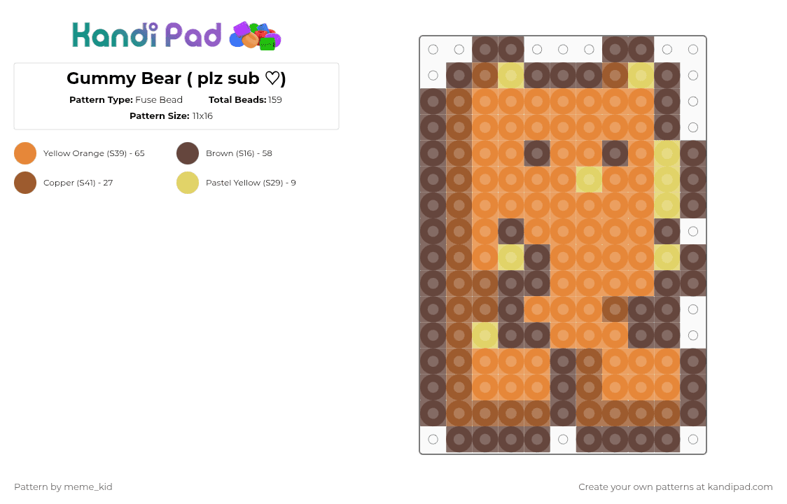 Gummy Bear ( plz sub ♡) - Fuse Bead Pattern by player on Kandi Pad - brown,orange,gummy bear