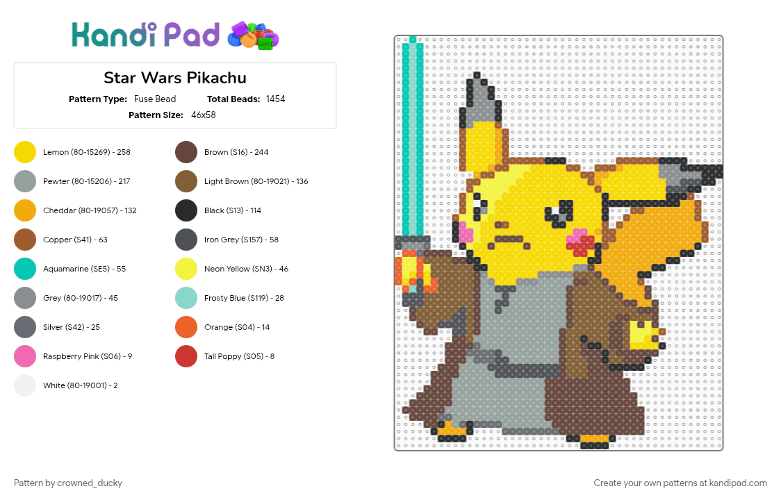 Star Wars Pikachu - Fuse Bead Pattern by crowned_ducky on Kandi Pad - brown, colorful, gray, orange