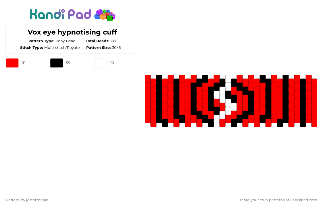 Vox eye hypnotising cuff - Pony Bead Pattern by jesterthejax on Kandi Pad - red,vox,hazbin hotel,vox eye,cuff