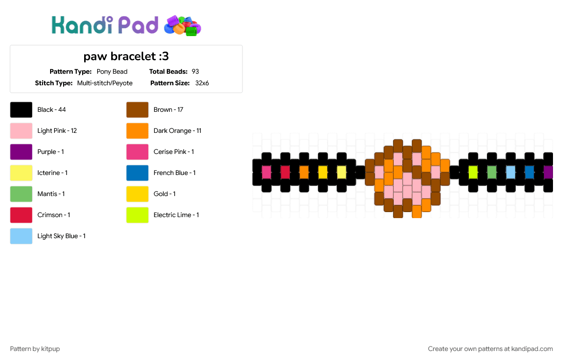 paw bracelet :3 - Pony Bead Pattern by kitpup on Kandi Pad - 