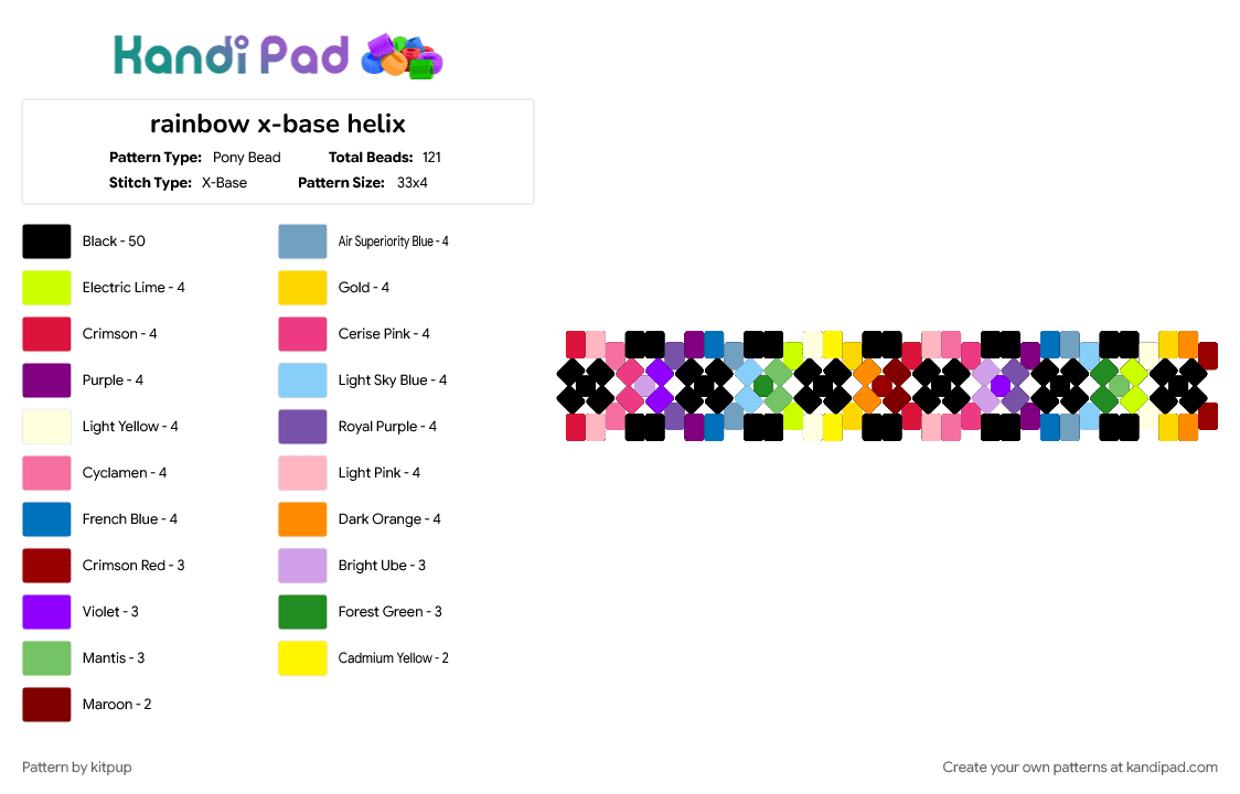 rainbow x-base helix - Pony Bead Pattern by kitpup on Kandi Pad - 