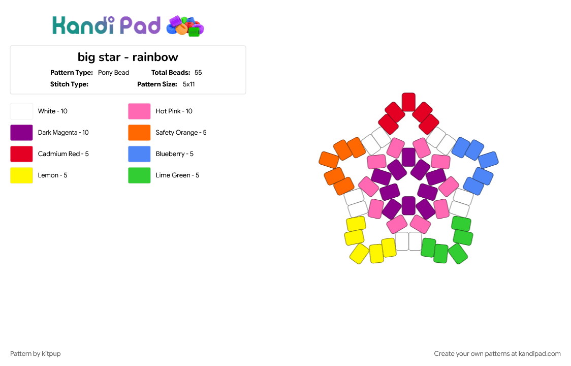 big star - rainbow - Pony Bead Pattern by kitpup on Kandi Pad - pink