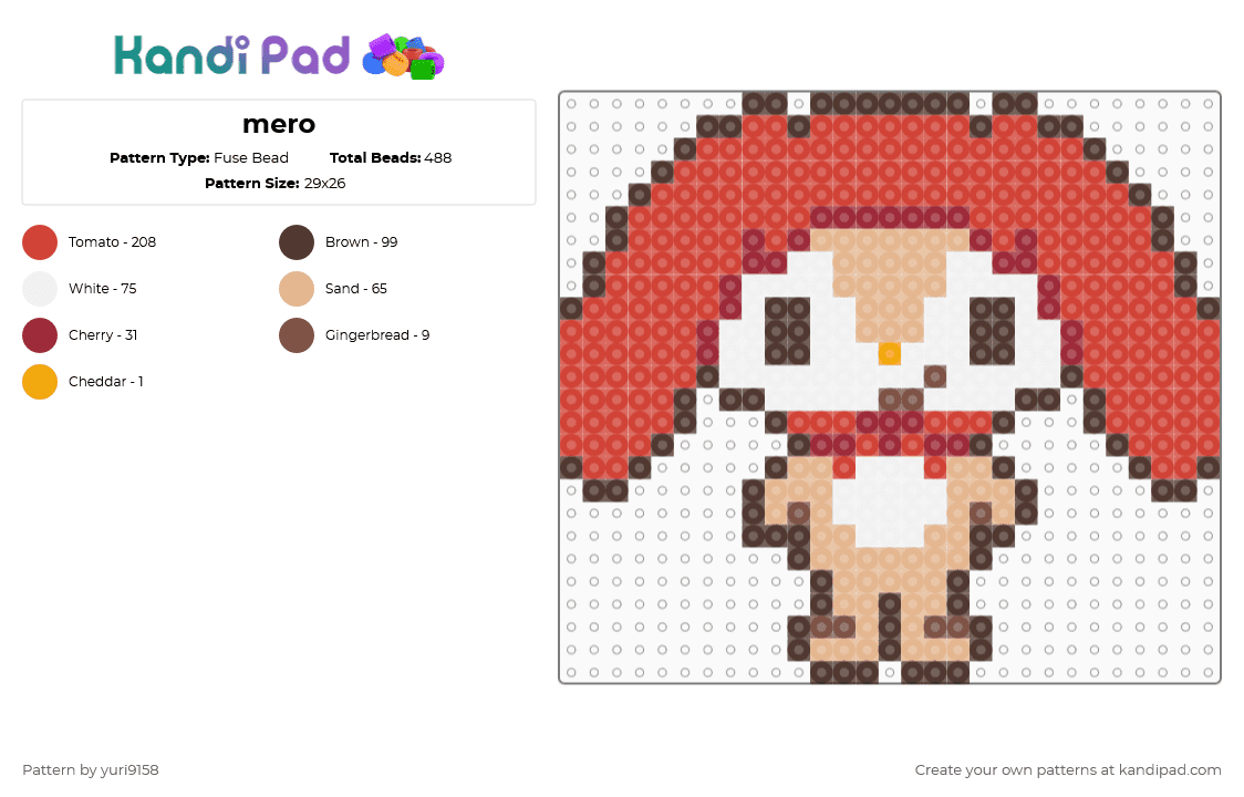 mero - Fuse Bead Pattern by yuri9158 on Kandi Pad - brown,red,sanrio
