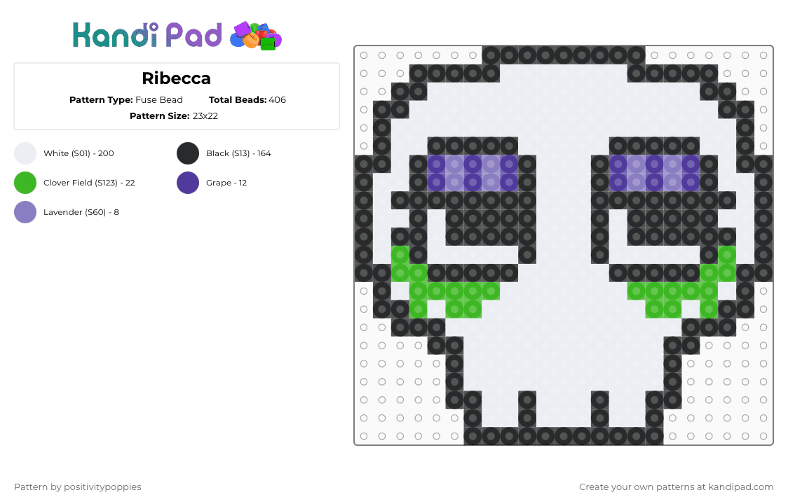 Ribecca - Fuse Bead Pattern by positivitypoppies on Kandi Pad - white,green,ribecca,dandys world,ribecca dandys world,dandy