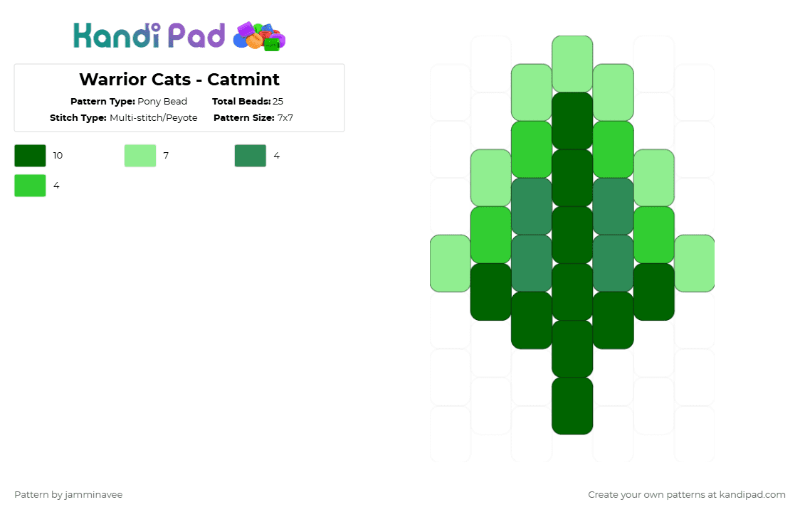 Warrior Cats - Catmint - Pony Bead Pattern by jamminavee on Kandi Pad - green,teal