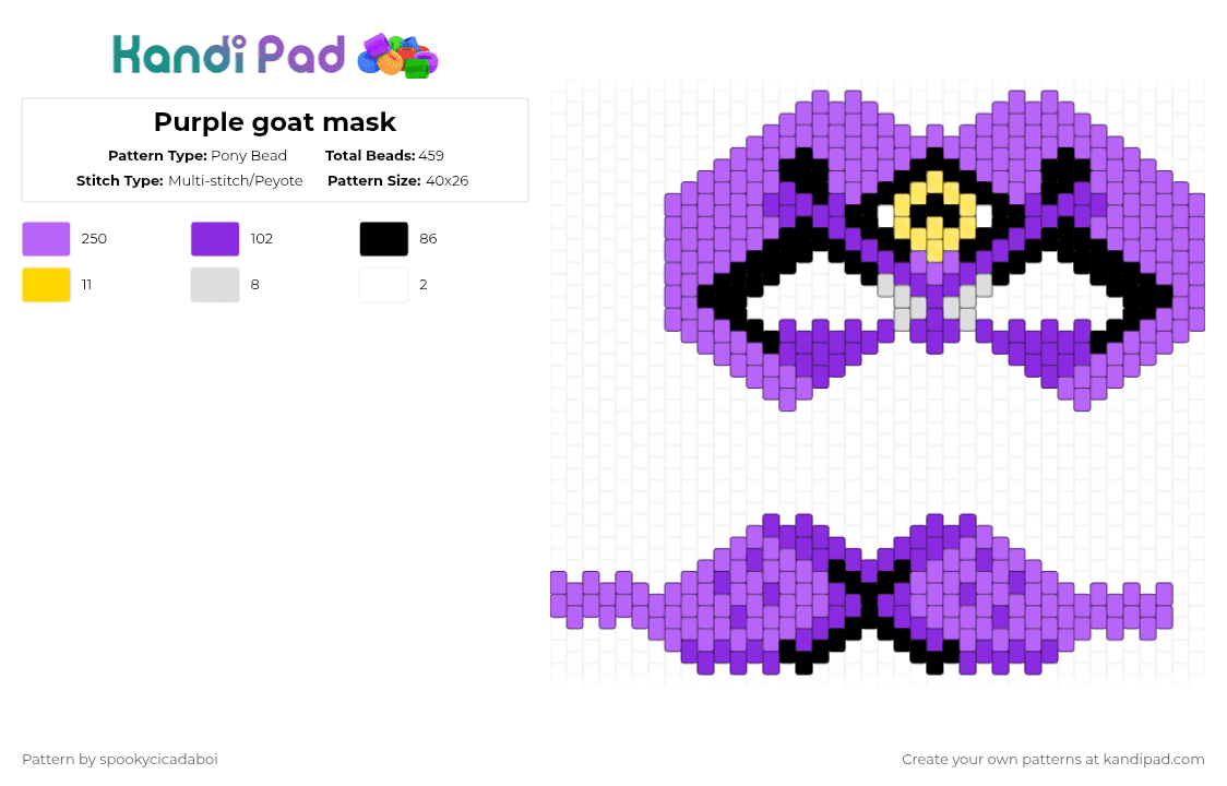 Purple goat mask - Pony Bead Pattern by spookycicadaboi on Kandi Pad - purple