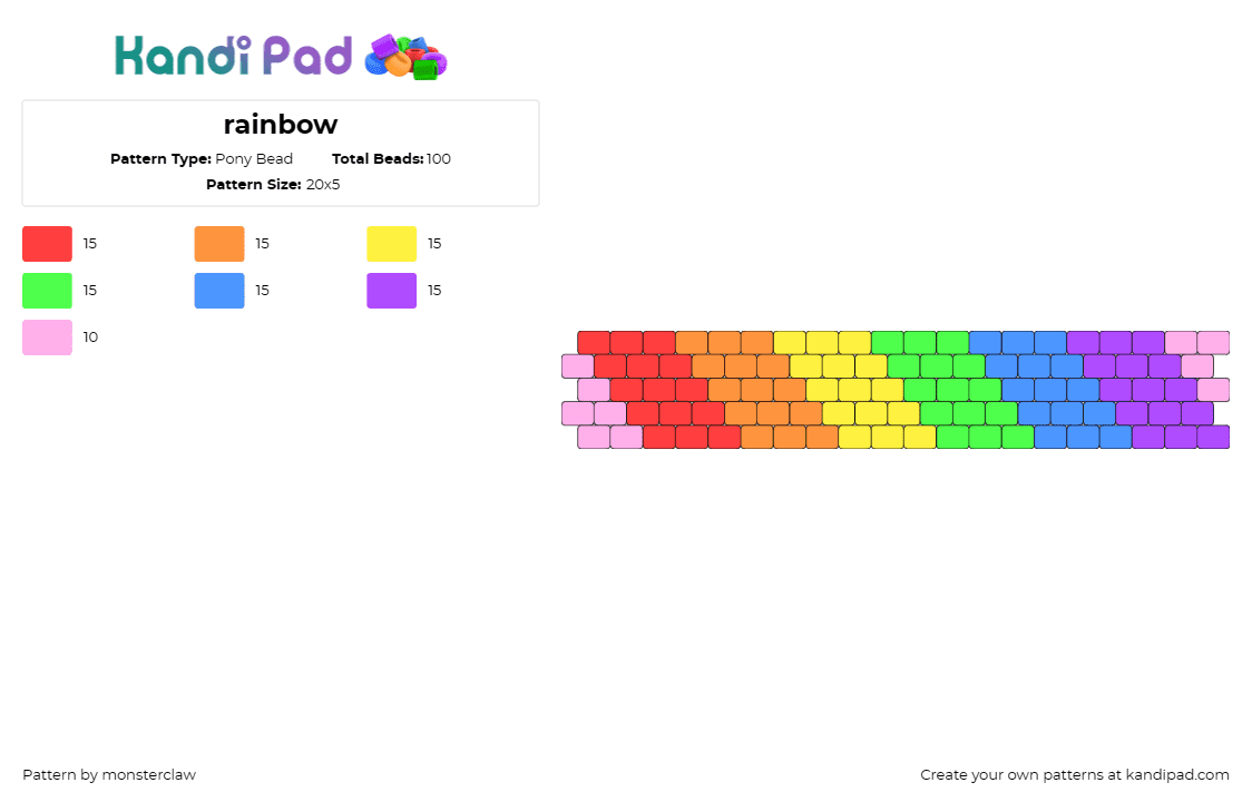 rainbow - Pony Bead Pattern by monsterclaw on Kandi Pad - rainbows,stripes,cuff