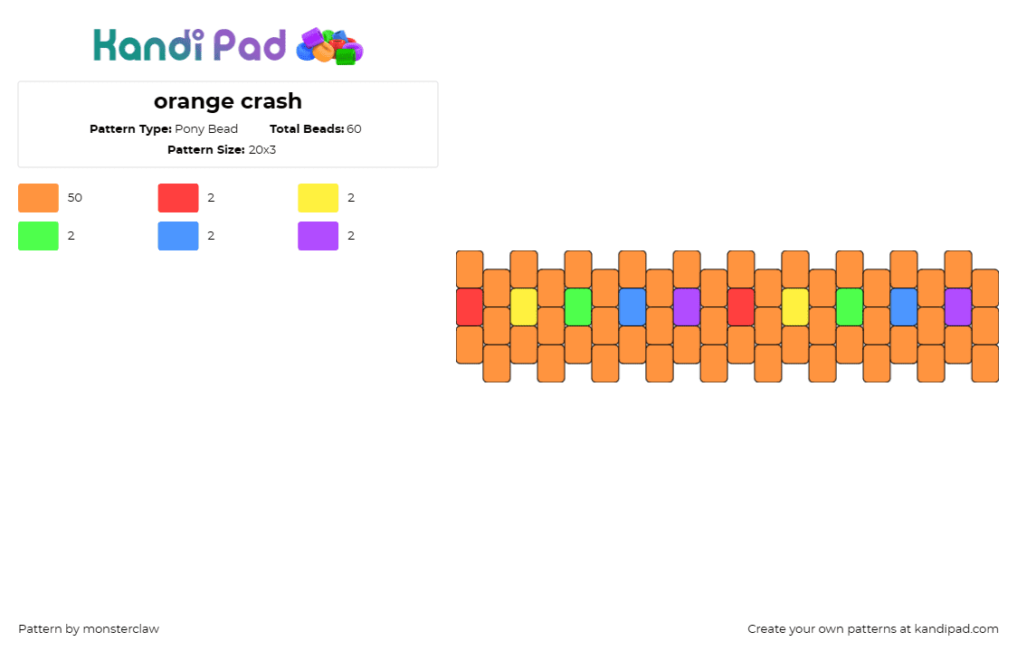 orange crash - Pony Bead Pattern by monsterclaw on Kandi Pad - simple,colorful,bracelet,cuff,orange