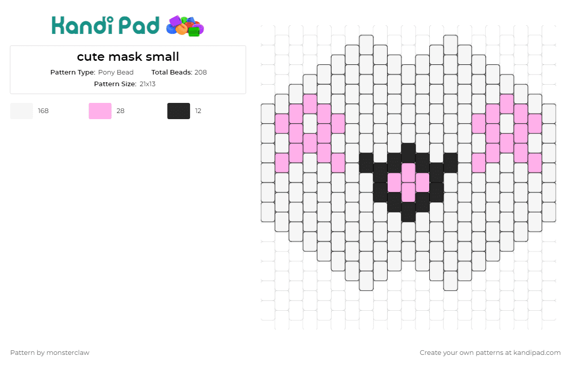 cute mask small - Pony Bead Pattern by monsterclaw on Kandi Pad - mask,cute,clothing,clothes