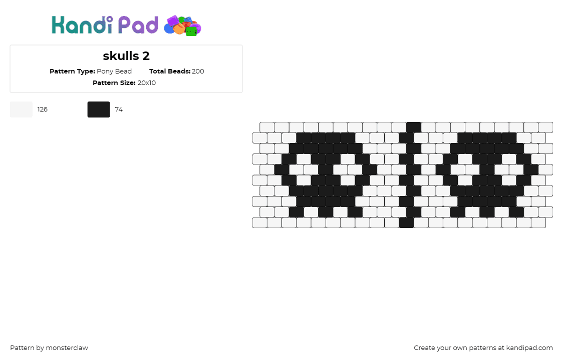 skulls 2 - Pony Bead Pattern by monsterclaw on Kandi Pad - skulls,spooky,cuff,halloween,simple,black,white