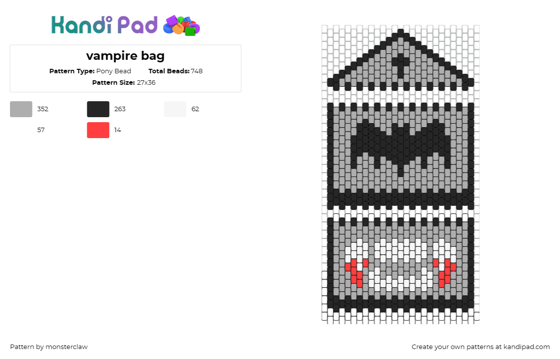 vampire bag - Pony Bead Pattern by monsterclaw on Kandi Pad - vampire,bat,fangs,halloween,bag,purse,spooky,black,gray