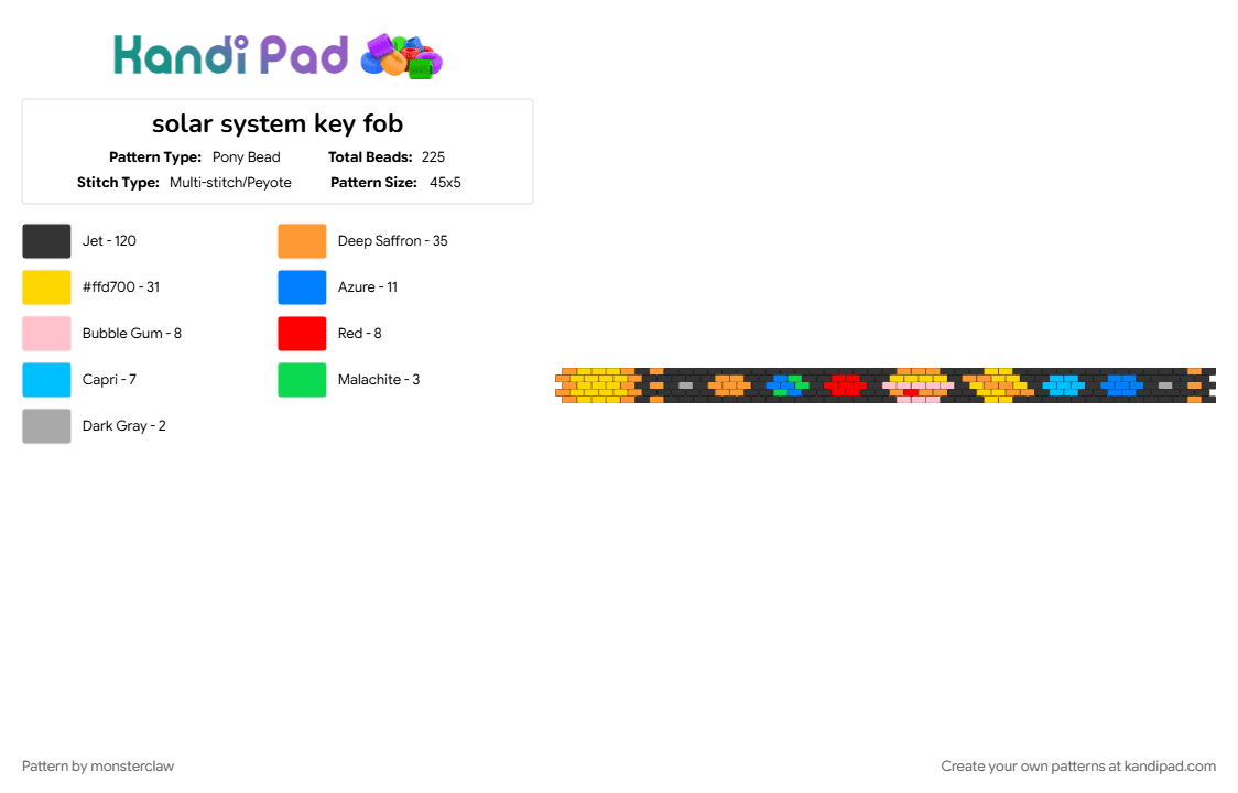 solar system key fob - Pony Bead Pattern by monsterclaw on Kandi Pad - black, orange, planets, solar system, space, yellow