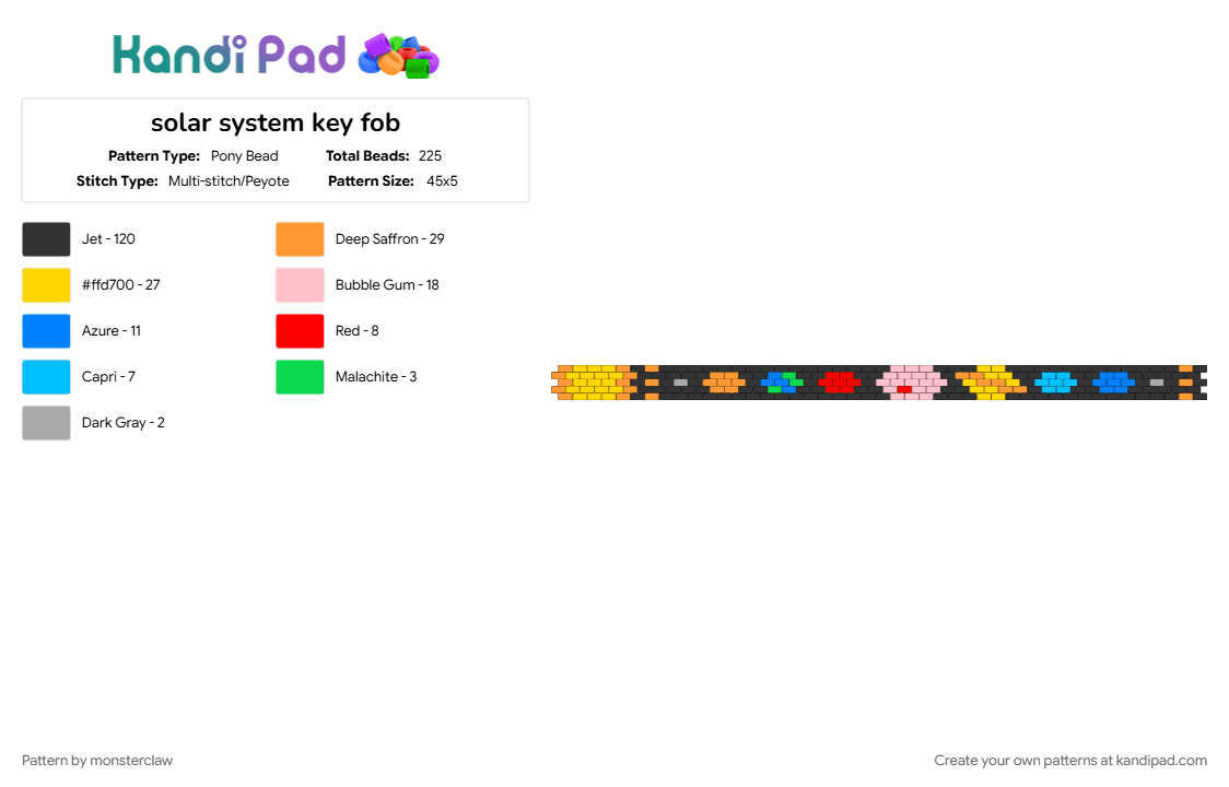 solar system key fob - Pony Bead Pattern by monsterclaw on Kandi Pad - black, orange, planets, solar system, space, yellow