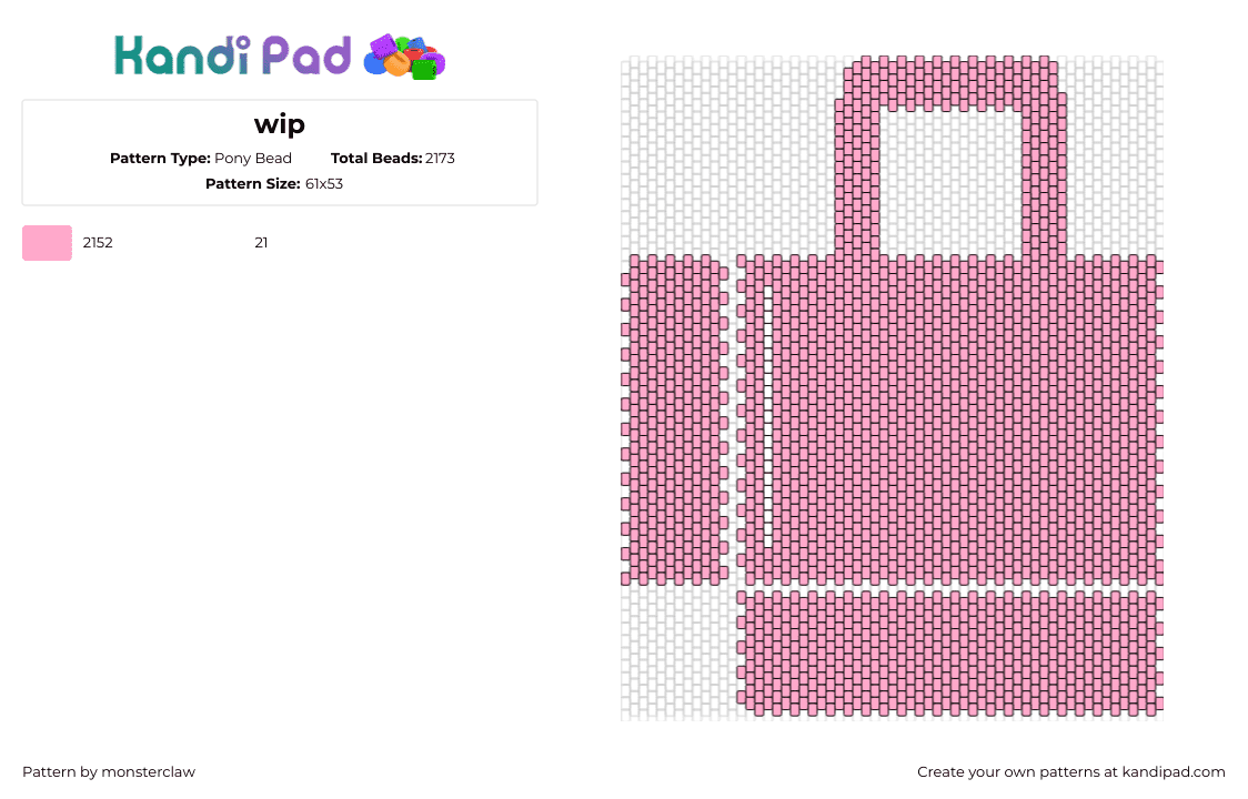 wip - Pony Bead Pattern by monsterclaw on Kandi Pad - briefcase,bag,panel,pink