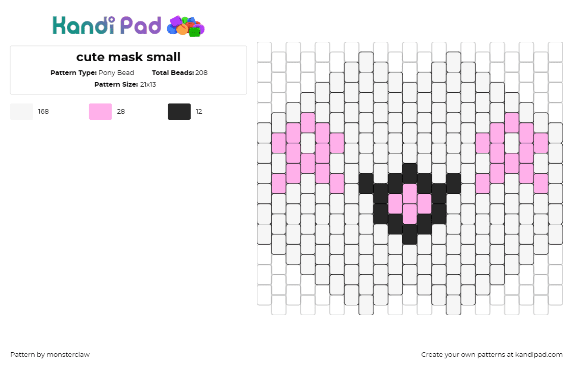 cute mask small - Pony Bead Pattern by monsterclaw on Kandi Pad - kawaii,mask,cute,chibi,smile,white,pink