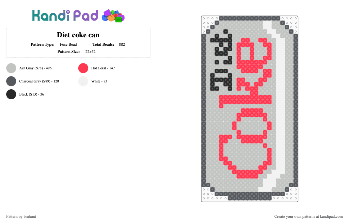 Diet coke can - Fuse Bead Pattern by bmhunt on Kandi Pad - beige