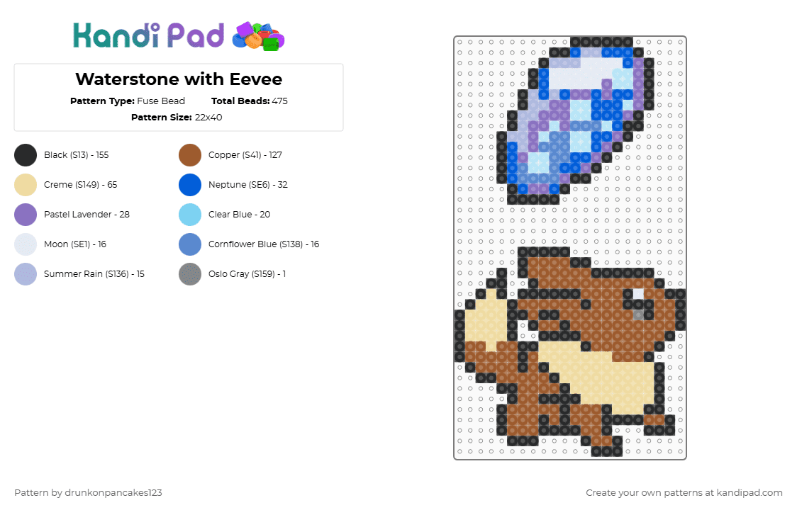 Waterstone with Eevee - Fuse Bead Pattern by drunkonpancakes123 on Kandi Pad - tan,beige,blue,stone,pokemon,eevee,simple,remix,water,vaporeon
