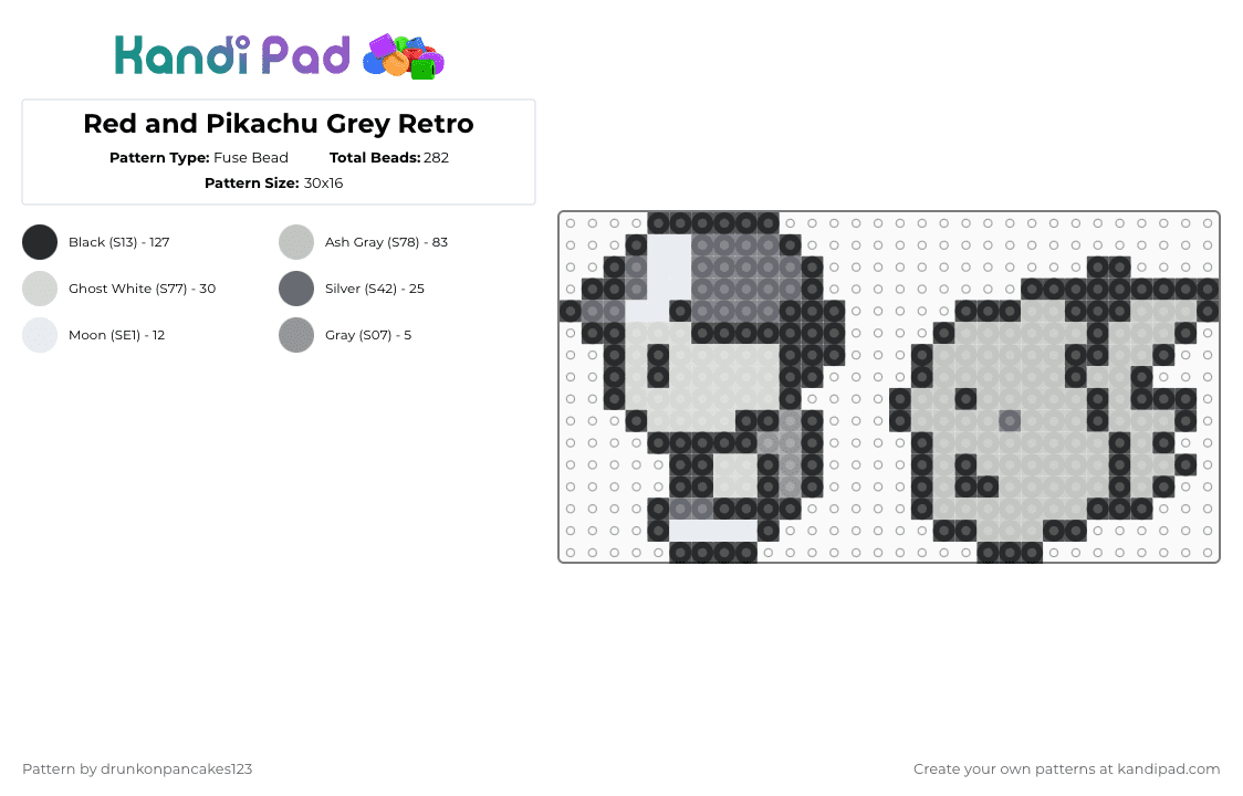 Red and Pikachu Grey Retro - Fuse Bead Pattern by drunkonpancakes123 on Kandi Pad - gray,beige,pokemon,pikachu,red,retro,mouse