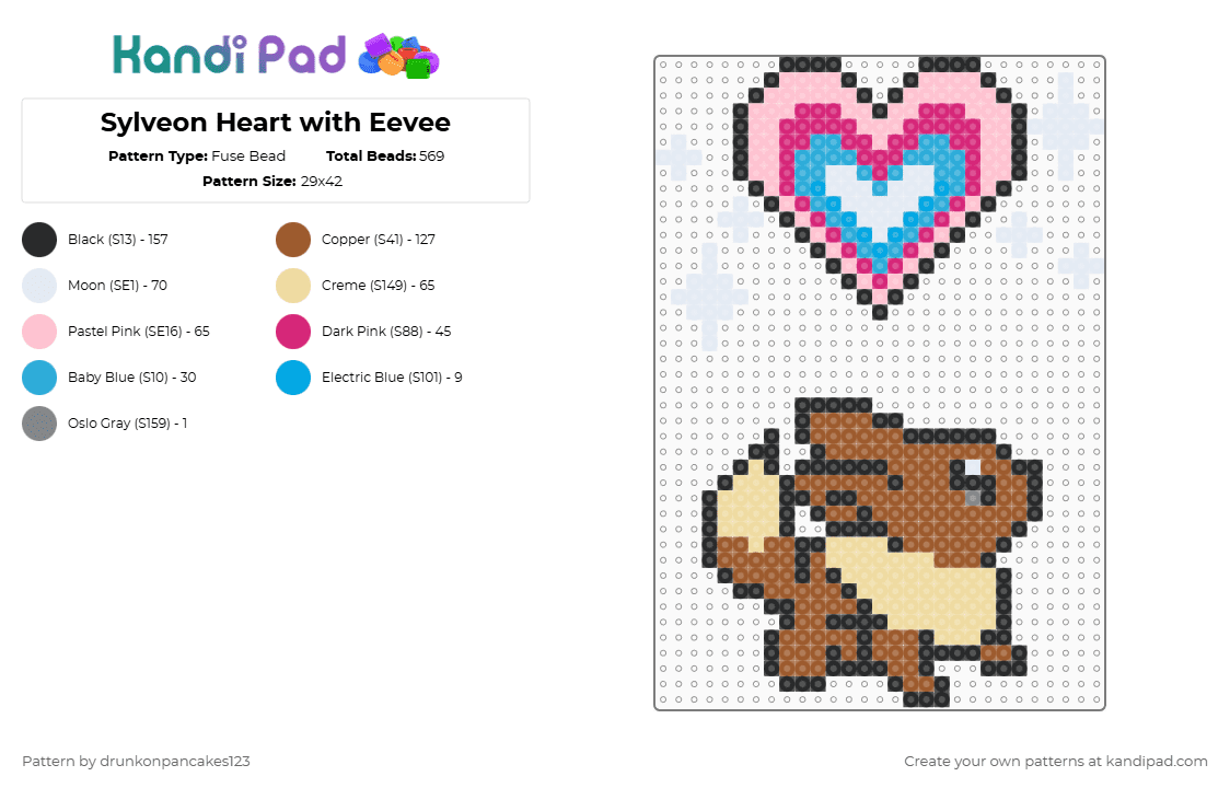 Heart with Eevee - Fuse Bead Pattern by drunkonpancakes123 on Kandi Pad - tan,beige,pink,pokemon,eevee,sylveon,fairy,stone,love,happy