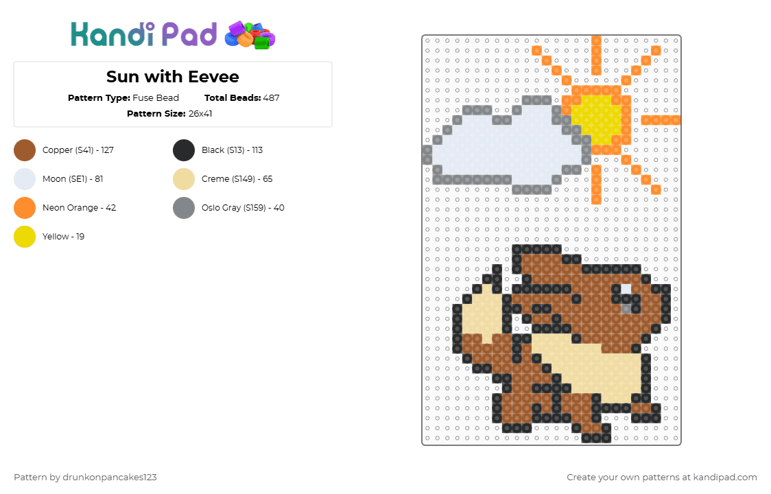 Sun with Eevee - Fuse Bead Pattern by drunkonpancakes123 on Kandi Pad - tan,beige,stone,pokemon,eevee,espeon,daylight,sun,psychic,sunshine