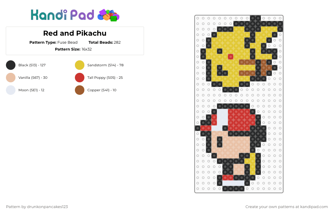 Red and Pikachu - Fuse Bead Pattern by drunkonpancakes123 on Kandi Pad - yellow,pokemon,pikachu,red,retro,mouse