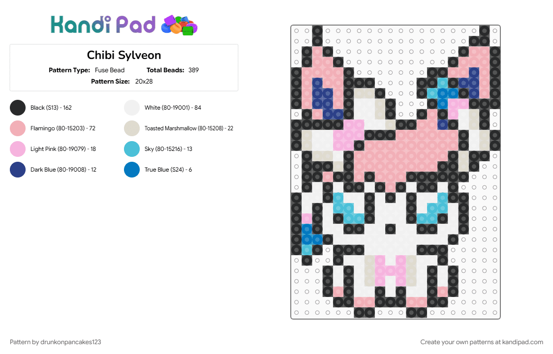 Chibi Sylveon - Fuse Bead Pattern by drunkonpancakes123 on Kandi Pad - beige, chibi, eevee, eeveelutions, fairy, fox, pink, pokemon, sylveon
