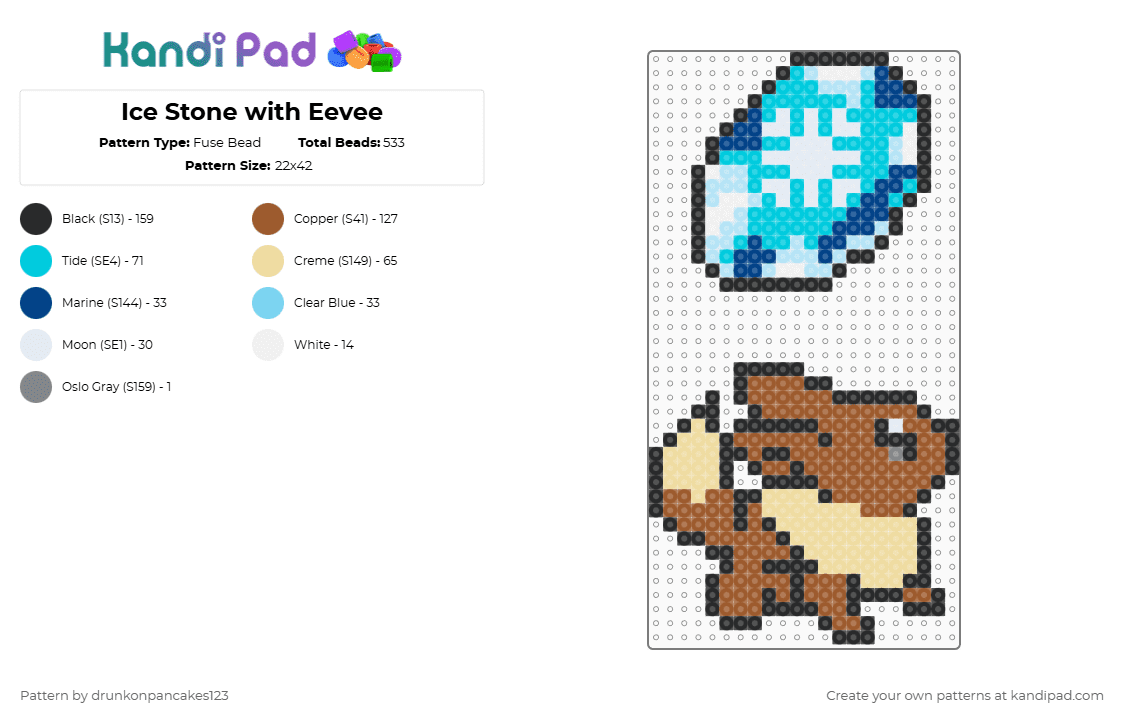 Ice Stone with Eevee - Fuse Bead Pattern by drunkonpancakes123 on Kandi Pad - tan,beige,light blue,stone,pokemon,eevee,simple,remix,ice,snow,glaceon