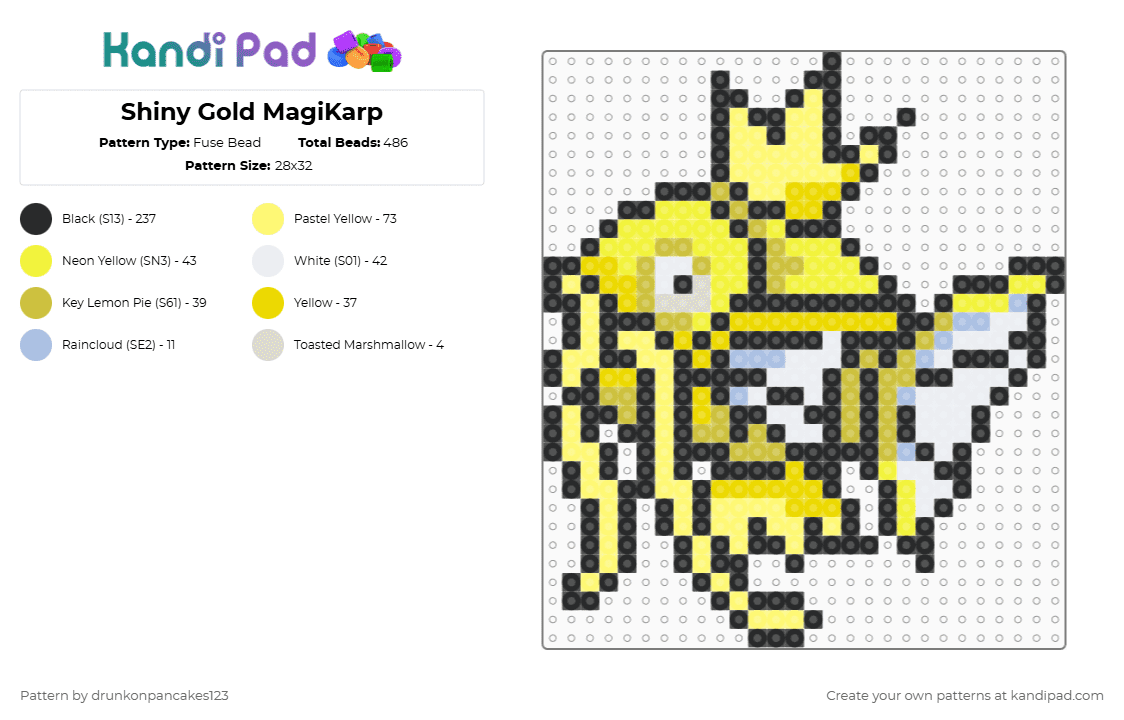Shiny Gold MagiKarp - Fuse Bead Pattern by drunkonpancakes123 on Kandi Pad - yellow,garados,shiny,gold,special,pokemon,fish,fisherman