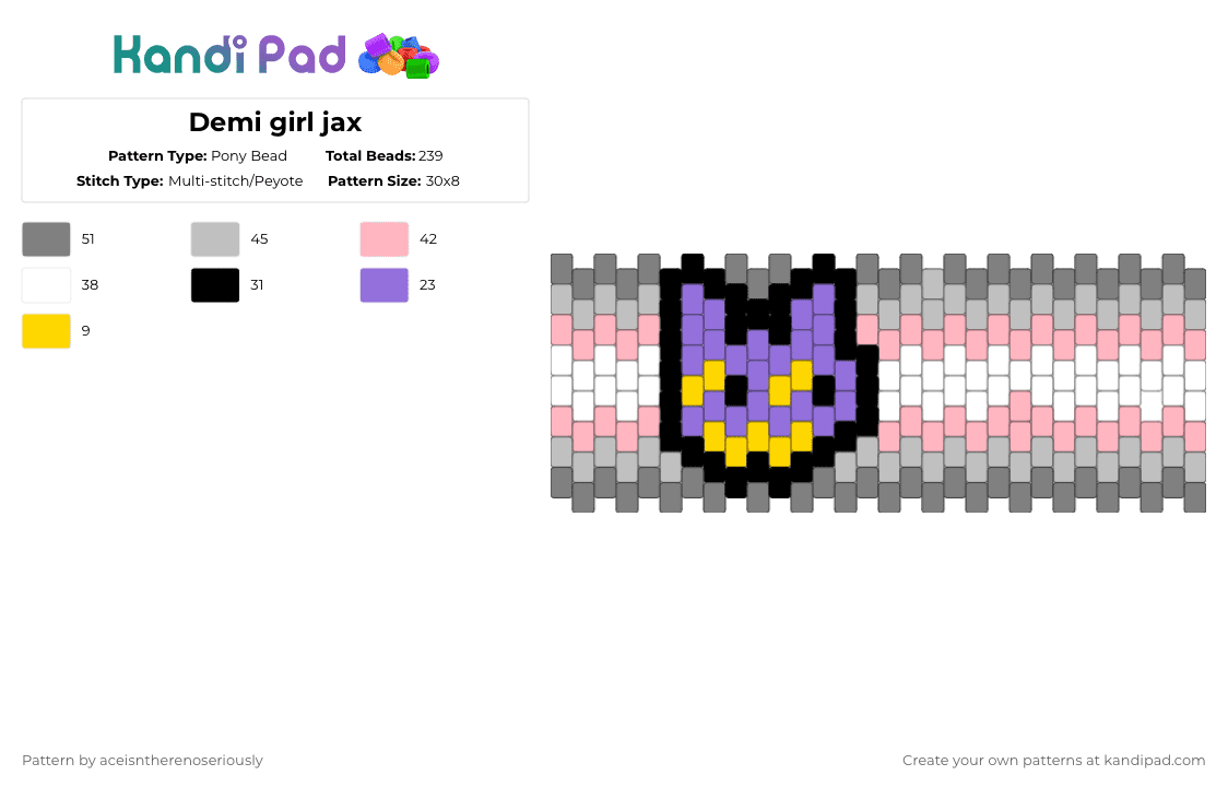 Demi girl jax - Pony Bead Pattern by aceisntherenoseriously on Kandi Pad - gray,beige,pink