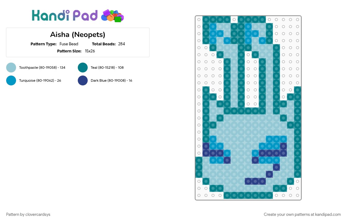 Aisha (Neopets) - Fuse Bead Pattern by clovercardsys on Kandi Pad - aisha, game, gaming, light blue, neopet, neopets, teal, web