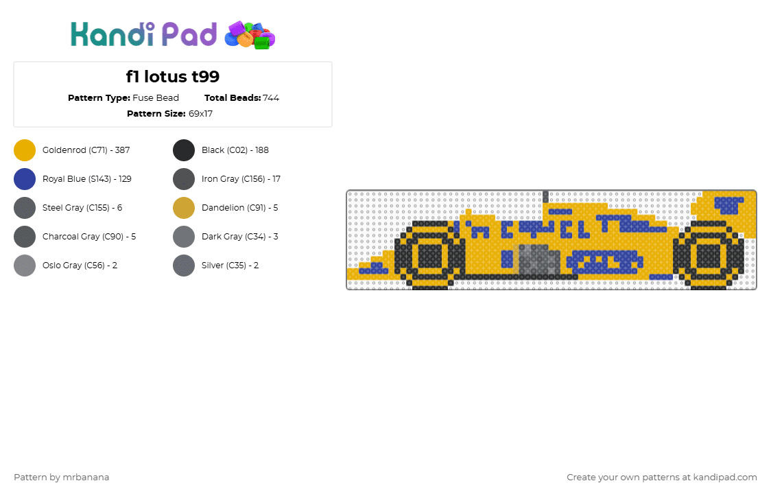 f1 lotus t99 - Fuse Bead Pattern by mrbanana on Kandi Pad - orange,lotus,lotus t99,formula1,f1,formulaone,cars,retro,car