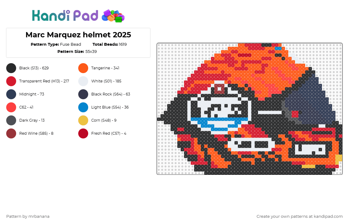 Marc Marquez helmet 2025 - Fuse Bead Pattern by mrbanana on Kandi Pad - red,orange,purple,motogp,motorsport,marc marquez,marcmarquez,93,racing,spain,bike