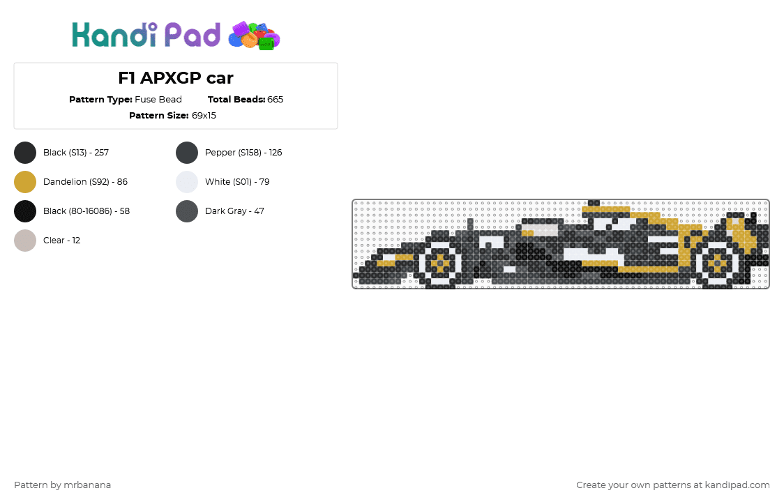 F1 APXGP car - Fuse Bead Pattern by mrbanana on Kandi Pad - black,orange,gray,f1,formula1,formula 1,formula one,formulaone,apxgp,car,brad pitt
