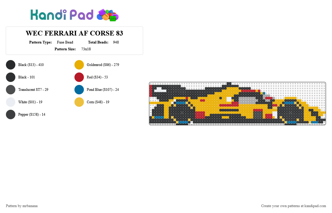 WEC FERRARI AF CORSE 83 - Fuse Bead Pattern by mrbanana on Kandi Pad - black,orange,ferrari af corse,ferrari,wec,worldendurenceracing,cars,car,world endurence championship,racing