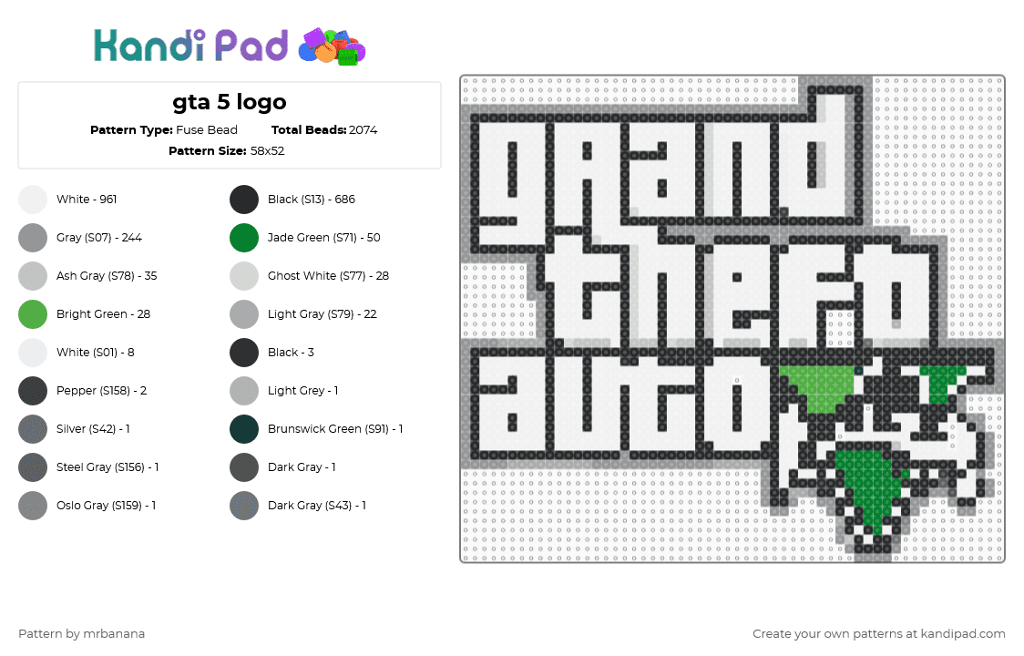 gta 5 logo - Fuse Bead Pattern by mrbanana on Kandi Pad - white,gray,gta,gta5,gta 5,grand theft auto,grand theft auto 5,game,xbox,playstation
