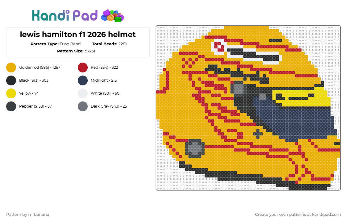 lewis hamilton f1 2026 helmet - Fuse Bead Pattern by mrbanana on Kandi Pad - orange,f1,lewis hamilton,lewishamilton,formula1,formulaone,formula 1,formula one,f 1