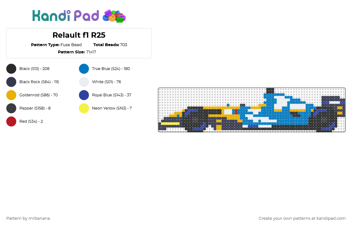 Relault f1 R25 - Fuse Bead Pattern by mrbanana on Kandi Pad - purple,blue,f1,formula1,formulaone,renault,car,fernando alonso,r25,cotdclassiccars