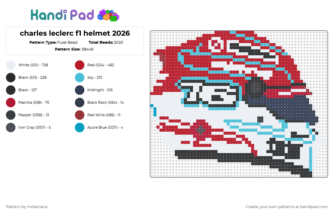 charles leclerc f1 helmet 2026 - Fuse Bead Pattern by mrbanana on Kandi Pad - red,f1,formula1,formula one,formulaone,charles leclerc,charles,leclerc,monaco