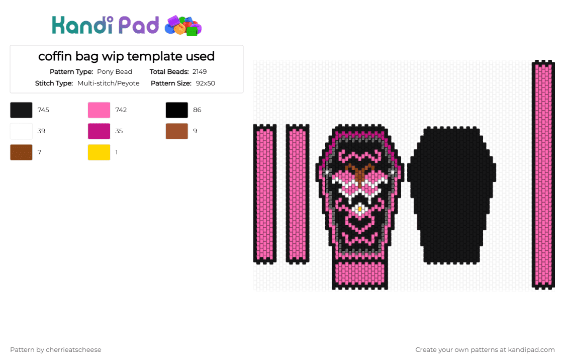coffin bag wip template used - Pony Bead Pattern by cherrieatscheese on Kandi Pad - black,pink