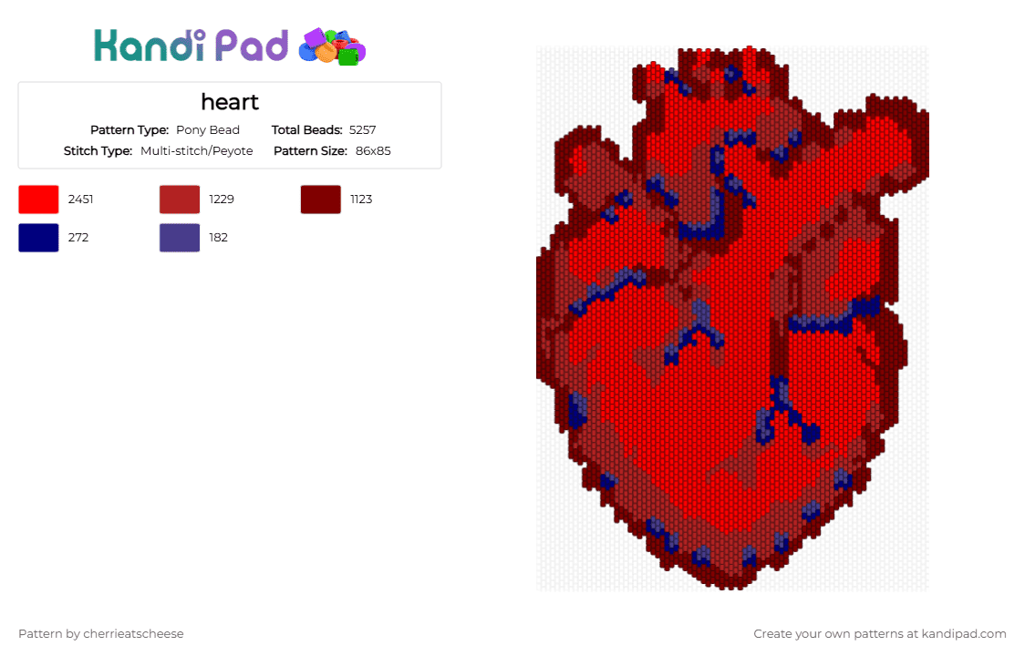 heart - Pony Bead Pattern by cherrieatscheese on Kandi Pad - red