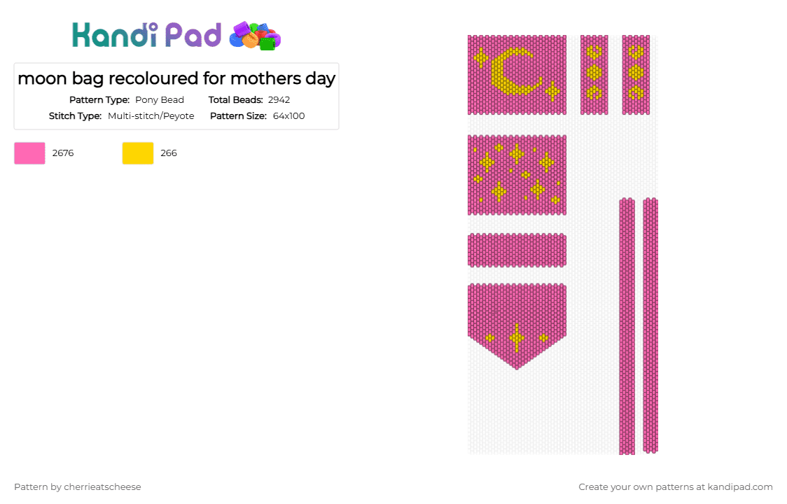 moon bag recoloured for mothers day - Pony Bead Pattern by cherrieatscheese on Kandi Pad - pink