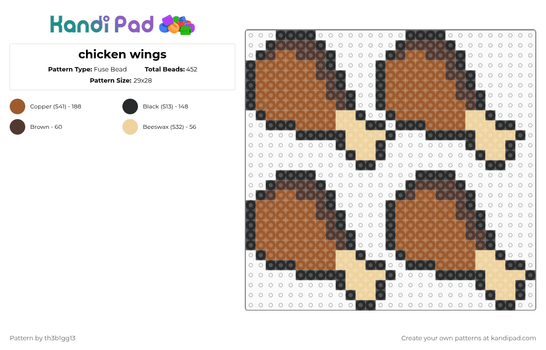 chicken wings - Fuse Bead Pattern by th3b1gg13 on Kandi Pad - tan