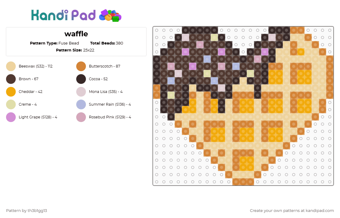 waffle - Fuse Bead Pattern by th3b1gg13 on Kandi Pad - beige, brown, orange