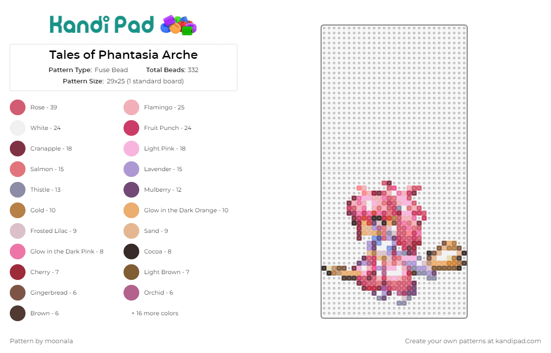 Tales of Phantasia Arche - Fuse Bead Pattern by moonala on Kandi Pad - arche klein,tales of phantasia,vibrant,role-playing game,character,fantasy,adventure,magical,pink